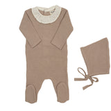 Bee & Dee Taupe Knit Embroidered Dot Accent Take Me Home Set