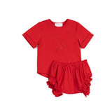 Phil and Phoebe Red Briant Embroidered Tee And Bloomer