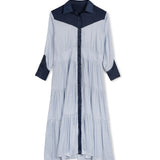 Minimal Dusty Blue Tiered Silk Maxi Dress