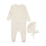 Mema Winter White Pointelle Heart Footie & Bonnet