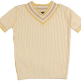 Belati Pale Yellow Striped Edges V Neck Sweater
