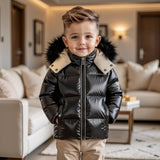 Scotch Bonnet Black/Beige Down Coat