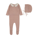 Lilette Dusty Pink Embroidered Knit Collar Footie Set