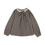 Analogie Oxford Tan Print Home Garden Lace Trim Collared Blouse