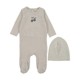 Mema Ice Blue Cherry Embroidered Footie Set