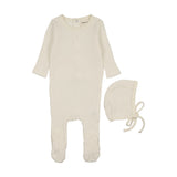 Mema Ivory Honeycomb Waffle Trimmed Footie Set