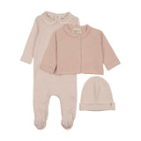 Mema Pale Rose Striped Collared Footie Set