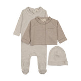 Mema Beige Melange Striped Collared Footie Set