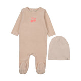 Mema Blush/Neon Pink Cherry Embroidered Footie Set