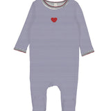 Bopop Navy Heart Pinstripe Footie