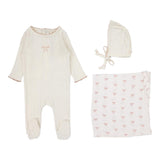 Lilette Cream/Pink Bow Pointelle Graphic Layette Set