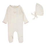 Lilette Cream/Pink Bow Pointelle Graphic Footie Set