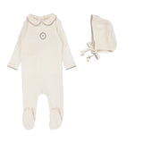 Lilette Cream/Oat Emblem Embroidered Footie Set