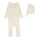 Lilette Cream Ruffle Fine Pointelle Collar Footie Set