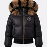 Scotch Bonnet Black Stripe Fur Teen Bomber Down Coat