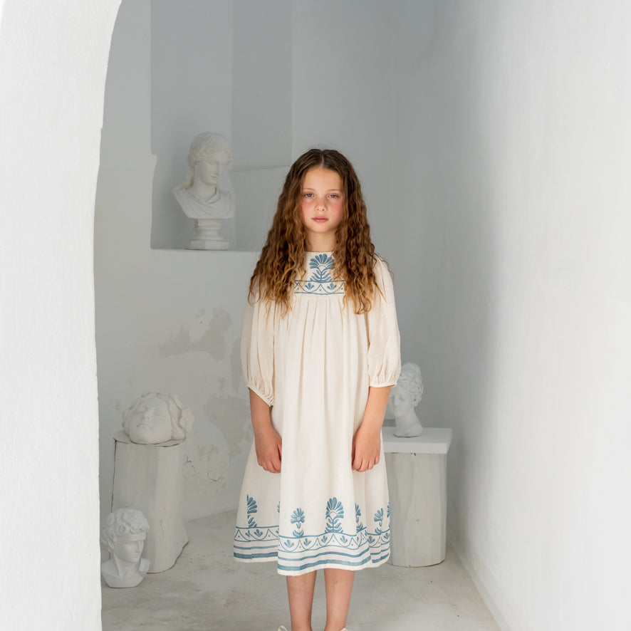 Belle Chiara Ecru Vertical Ornamental Border Dress